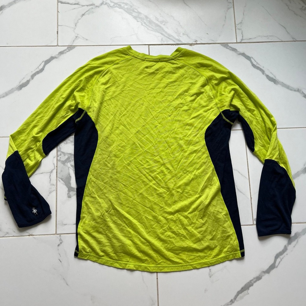 Smartwool Mens Long Sleeve Neon Yellow Navy Blue Sz Large - Picture 6 of 6